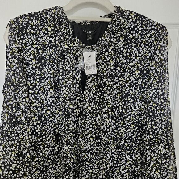 Lane Bryant Chiffon Cold Shoulder Blouse Floral Black 38/40 - Picture 3 of 7